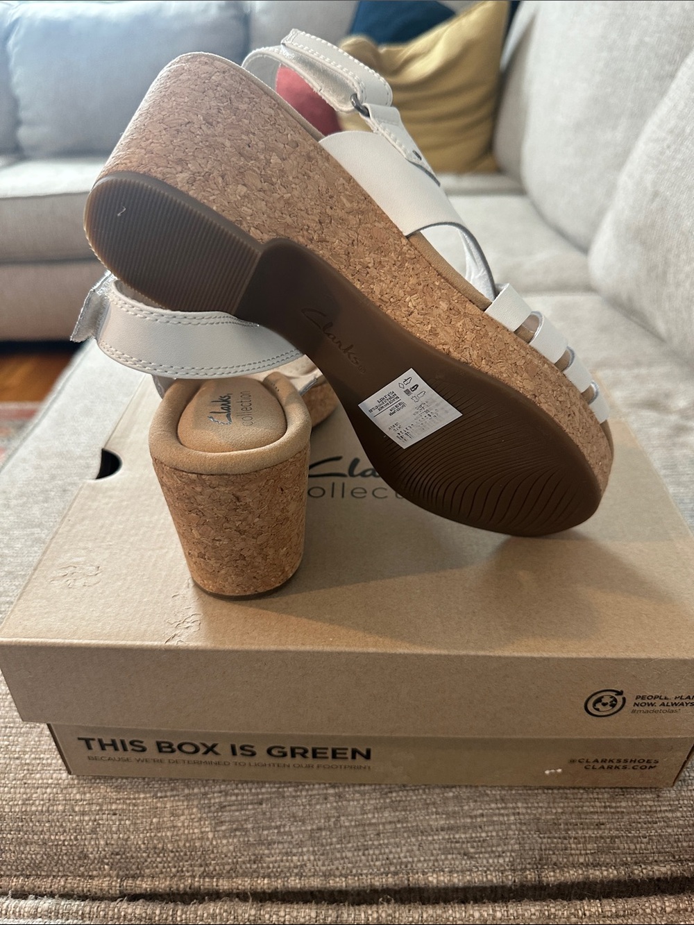 Clarks White Leather Cork Wedge Slingbacks - Picture 4 of 5
